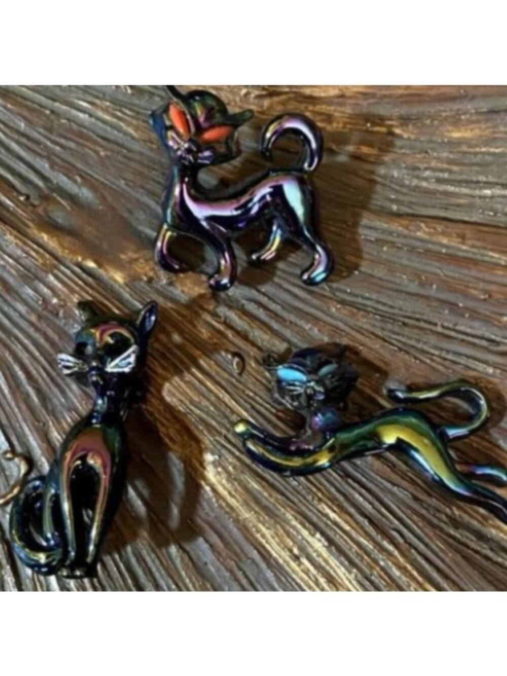 Set of 3 Opalescent Cat Brooches Kitty Figural Animal Pins Vintage - Picture 6 of 8
